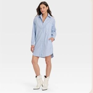 Universal Thread Light Blue & White Striped Shirt Dress